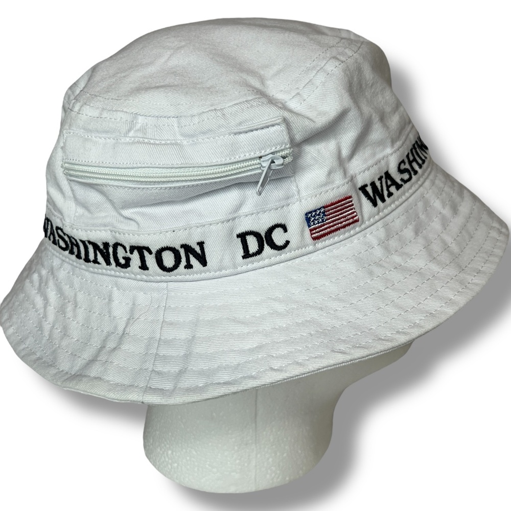 USA Washington D.C. White Floppy Bucket Hat with Pocket 100%‎ Cotton - Picture 8 of 8